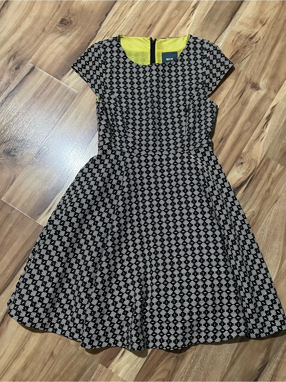 Maeve Anthropologie Textured Diamond Skater Fit N Flare Dress Chartreuse Lining